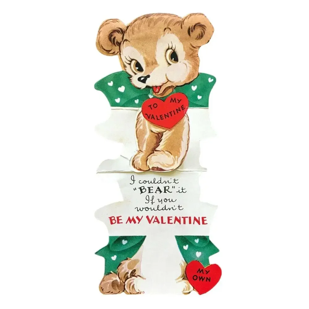 Valentine Greeting Card Puppy Dog and Bear A-Meri-Card Diecut Vintage Lot of 2